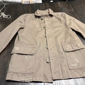 All Saints Men's Distressed Olive/Tan Distressed Cotton Field Jacket